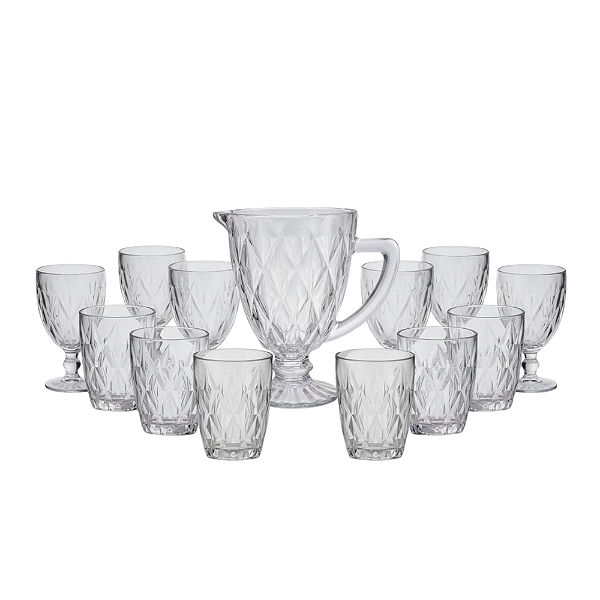 Jogo 13 Peças Para Servir Água / Vinho Vidro Bico de Jaca.