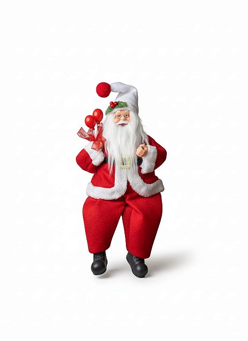 Boneco Papai Noel Sentado Segurando Balões 30cm Decoração Natalina