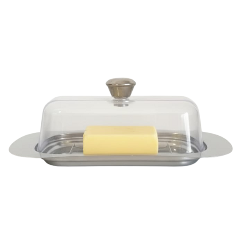 Manteigueira de Aço Inox com Tampa de Acrílico 19x13x8cm