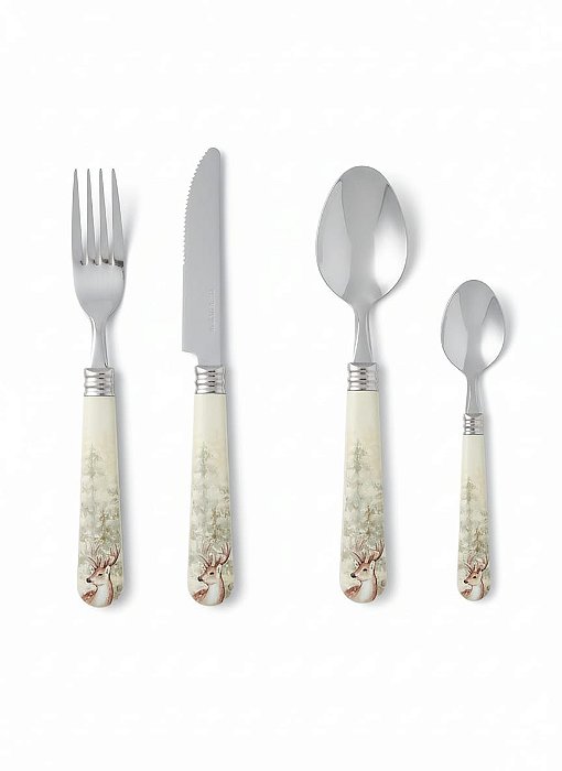 Faqueiro Natalino Aço Inox 16 Peças Cabo Baquelite - Alces.
