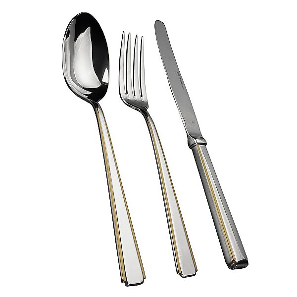 Faqueiro Clássico Moderno 101 Peças Aço Inox 18/10 3,5mm com Friso Ouro 24K Fracalanza