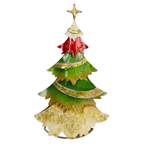 Árvore de Natal Decorativa 40,6cm Metal com Folha de Ouro e Madrepérola