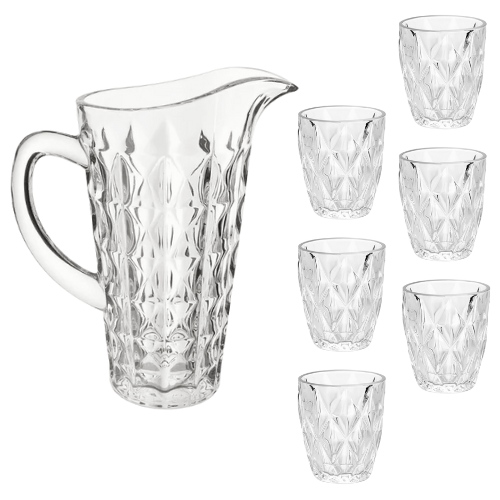 Jogo de Jarra com Copos 7 Peças Vidro Diamond Abacaxi Wincy