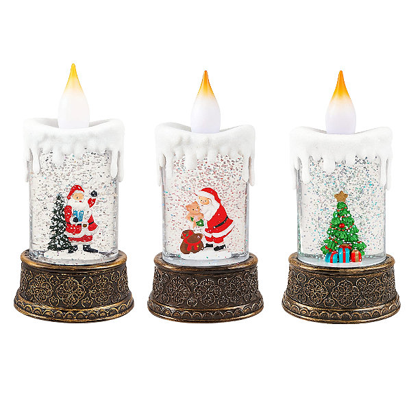 Enfeite Decorativo Vela Acrílica Com Água Cenário Natalino Com Led