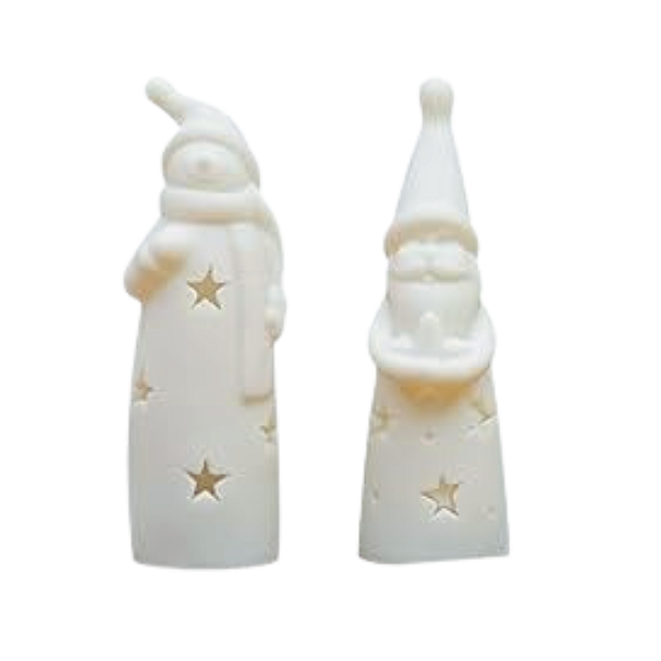 Papai Noel e Boneco de Neve Branco Com Led 15cm Dois Modelos