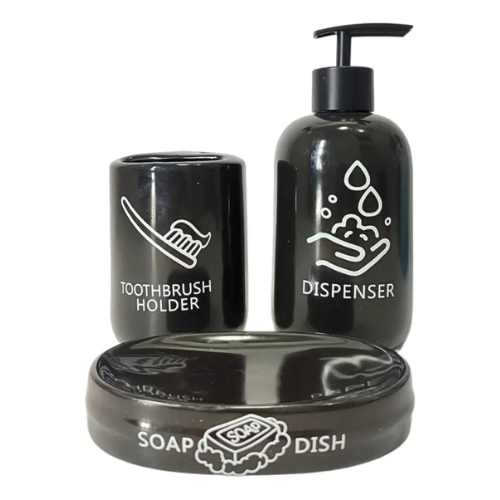 Kit Banheiro 3 Peças para Bancada Porcelana Black Wincy