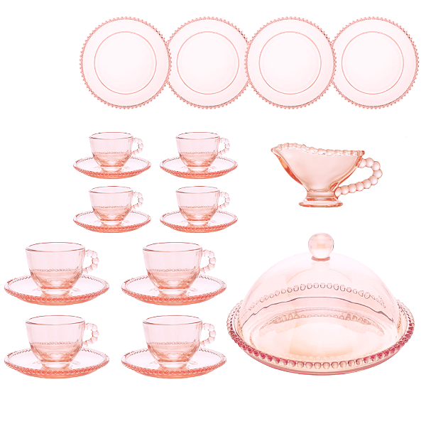 Aparelho para Chá Café Sobremesas 22 Peças Cristal Rosa - Pear Wolff