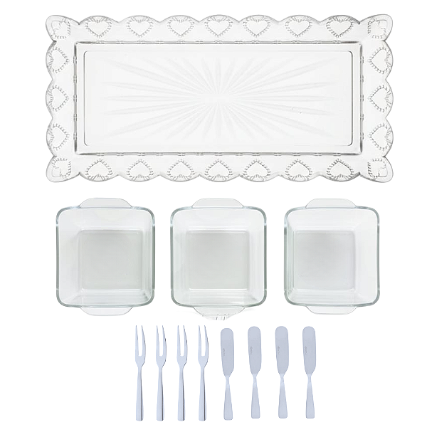 Conjunto de Petisqueira 12 Peças com Travessa de Cristal e Talheres Wolff