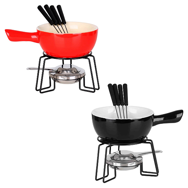 Conjunto para Fondue 8 Peças 700ml Cerâmica e Aço Inox