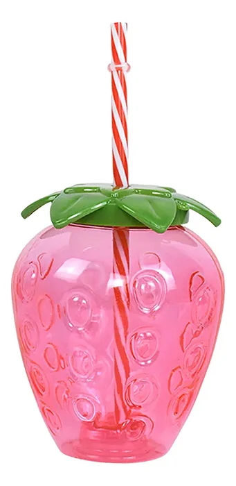 Copo Modelo Morango com Canudo 550ml 10x18cm PET