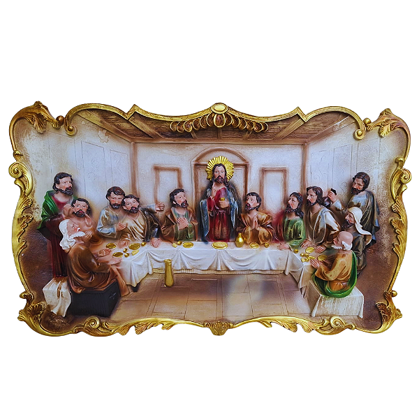 Placa Religiosa Santa Ceia 68,5 x 40,5 x 11cm Feito em Resina.