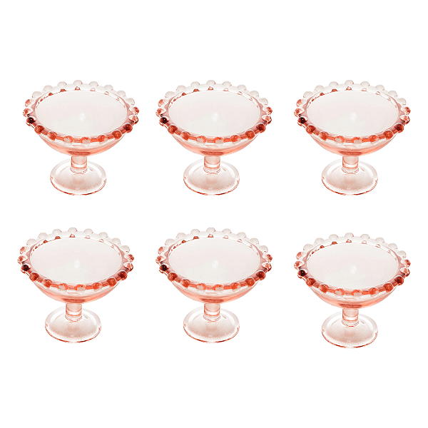 Jogo com 6 Minis Taças para Sobremesa Rosa Cristal Pear Ø8x6cm.