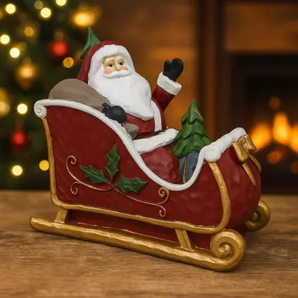 Enfeite Natalino Papai Noel no Trenó com Árvore 14x8,2cm.