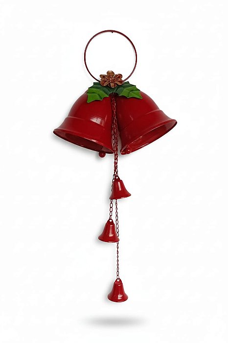 Enfeite Natalino Sino Duplo Metal Vermelho 79x35,5x18cm.