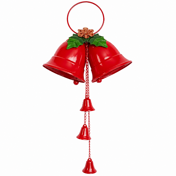 Sino Duplo de Pendurar Vermelho 79x35x5x18cm Metal Enfeite Natalino