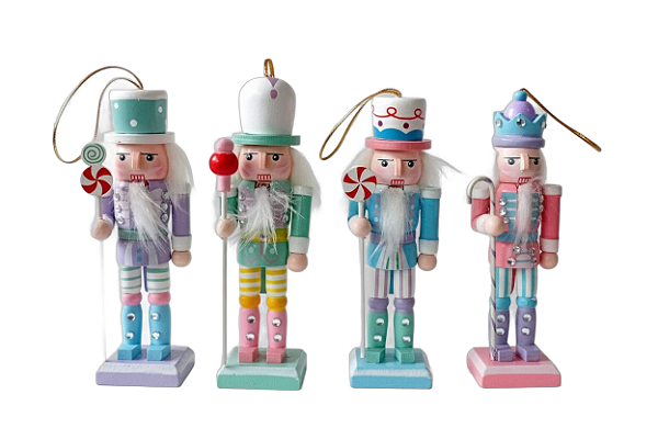 Kit 4 Soldados Quebra Nozes Enfeites Decorativos de Natal 13cm Candy - Madeira