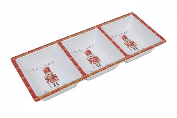 Petisqueira Retangular 37cm Com 3 Divisórias - Quebra Nozes Melamina.