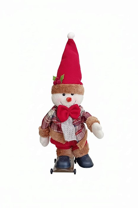 Boneco de Neve Dec Natalina com Skate Músicas Movimento 40cm