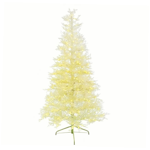Árvore de Natal Pinheiro Branco Nevado 2,10m com 591 Galhos e 400 Leds Branco Quente Luz Fixa