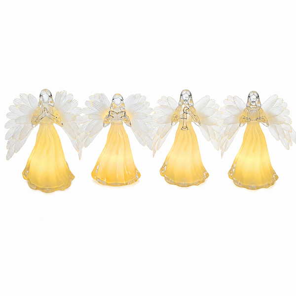 Luminária Anjo com Luz Led e Fibra Óptica Branco Quente Acrílico 13cm