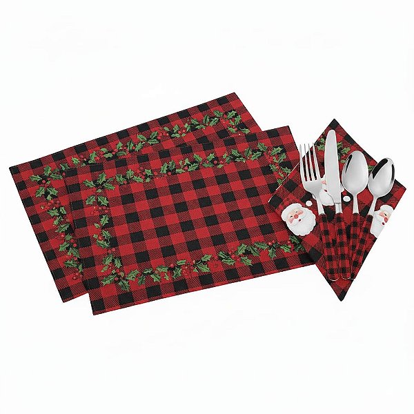 Jogo Americano com Faqueiro Natalino 4 Pessoas Mesa Posta 24 Peças.