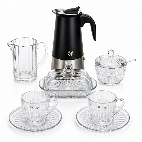 Jogo Com 17 Peças Para Café da Manhã Mesa Posta Vidro e Cristal Canelado