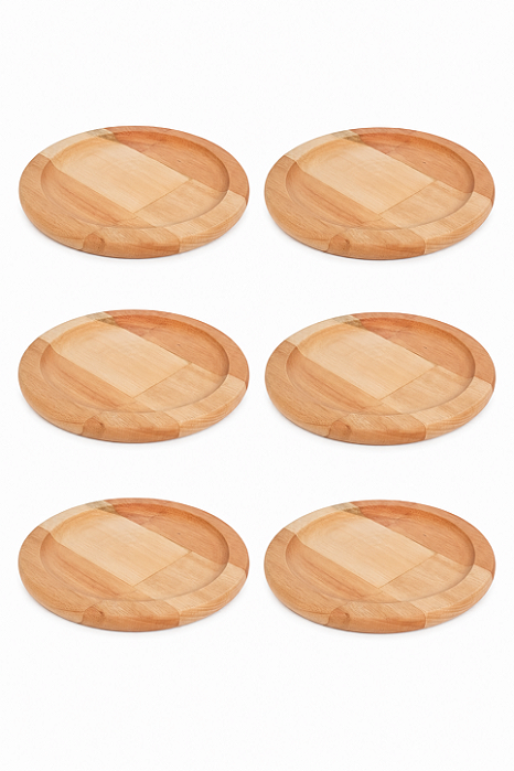 Jogo 6 Pratos para Churrasco 20x20x2cm Madeira Teca WoodArt