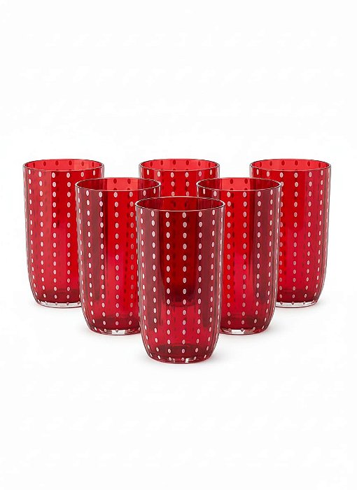 Jogo com 6 Copos Altos 450ml Orquídea Acrílico Vermelho