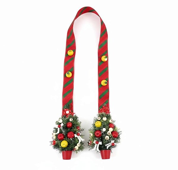 Escapulário de Porta Natalino Árvores de Natal Frutos Laços 2m