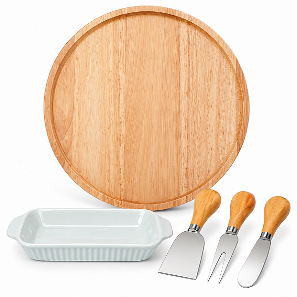 Kit 5 Peças Petisqueira Giratória Com Travessa e Utensílios Para Servir
