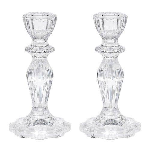 Jogo com 2 Castiçais Lola de Vidro Trabalhado Transparente 4x7,5x11cm