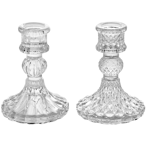 Jogo com 2 Castiçais Daly de Vidro Trabalhado Transparente 3,5x8x10,2cm