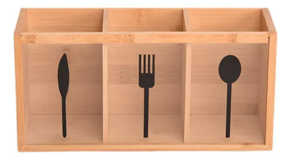 Porta Talheres Ratangular de Bambu 26,7x8,8x13cm - Casíta