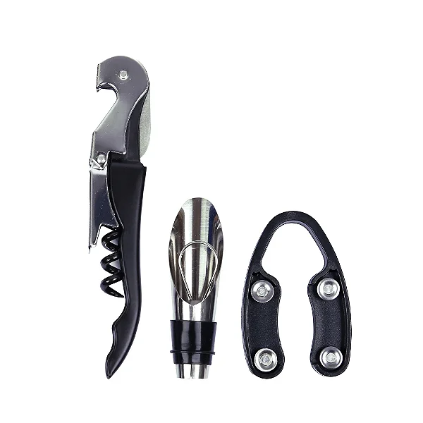 Jogo para Vinho 3 Acessórios Aço Inox Preto - Fracalanza