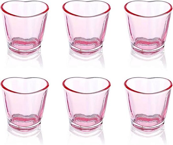Jogo com 6 Copos Rosas para Shot em Formato Coração 45ml A5cm