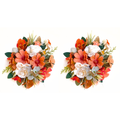 Guirlandas Bobeches Para Castiçais Ø18cm com Folhagens e Flores Rosas Hortênsias e Margaridas