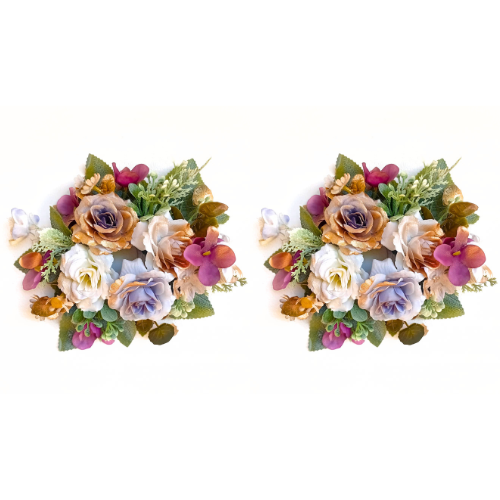 Guirlandas Bobeches Para Castiçais Ø18cm com Folhagens e Flores Hortênsias Rosas e Mini Margaridas