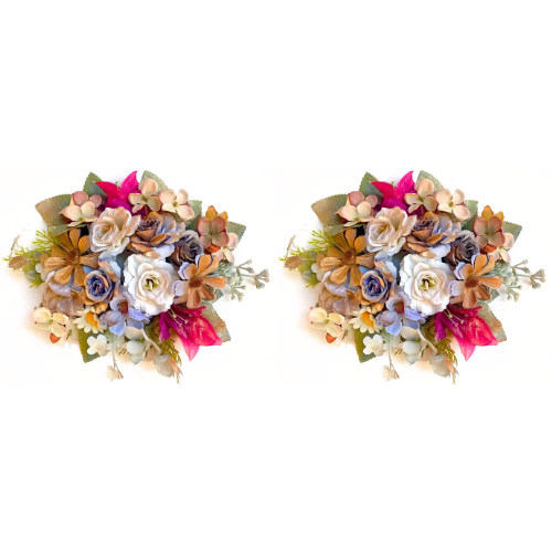 Guirlandas Bobeches Para Castiçais Ø18cm com Folhagens e Flores Cosmos Rosas e Hortênsias