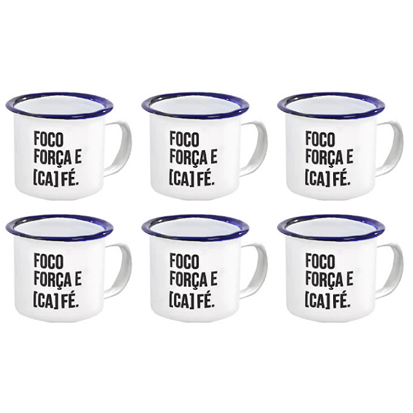 Jogo com 6 Mini Canecas 90ml Metal Esmaltado Retrô Dizeres