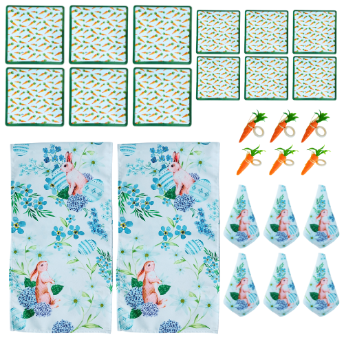 Aparelho de Jantar / Mesa Posta 26 Peças Páscoa Melamina Tecido