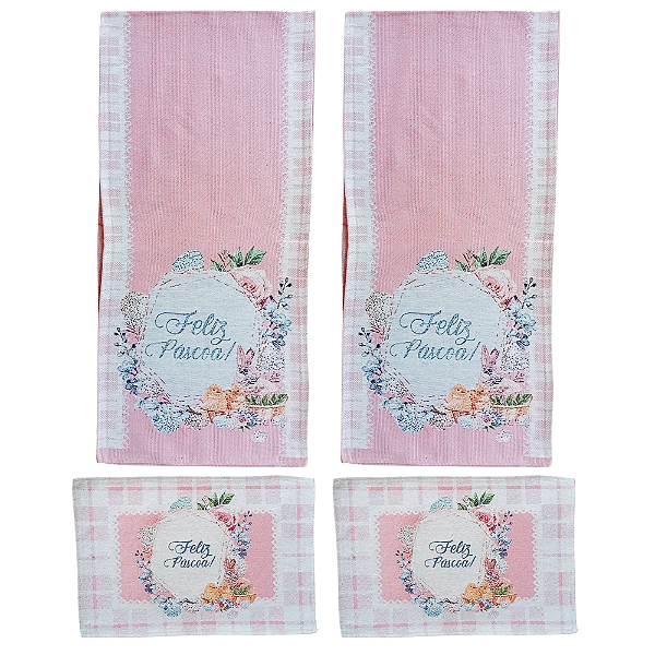 Kit Mesa Posta 4 Peças Tecido Gobelim Estampa Páscoa Coelhos