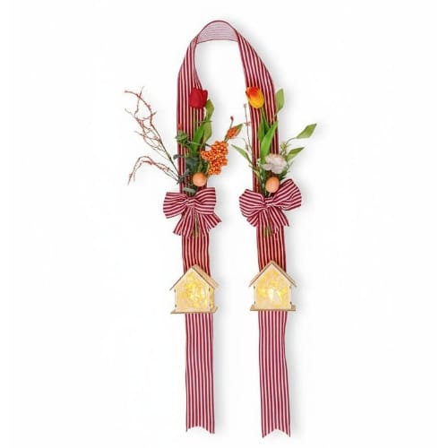 Enfeite de Porta Escapulário Dupla Face Guirlanda Casinha com Luz Páscoa