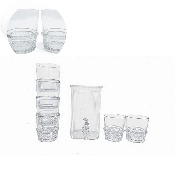 Suqueira 2L Lines + 6 copos Vidro Empilháveis