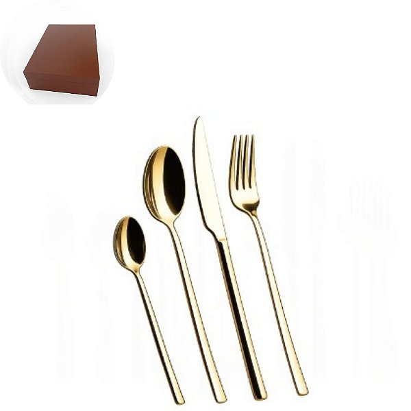 Faqueiro 101 PÇ Firenze Dourado Estojo Madeira