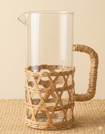 Jarra Tropical 1500ml Vidro Borossilicato e Rattan Natural