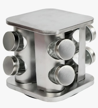 Porta Condimentos Giratório 9 Pç Aço Inox e Vidro