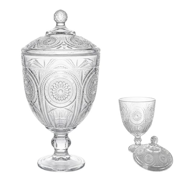 Bamboniere Baleiro com Pé e Tampa Candy Vidro 29,5x14,5cm