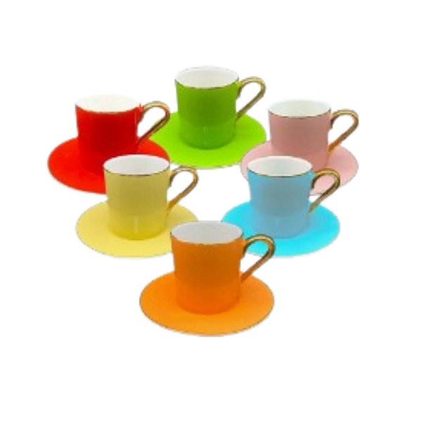 Jogo 12 Pç Café em New Bone Colorido Fio Dourado - Fanzini