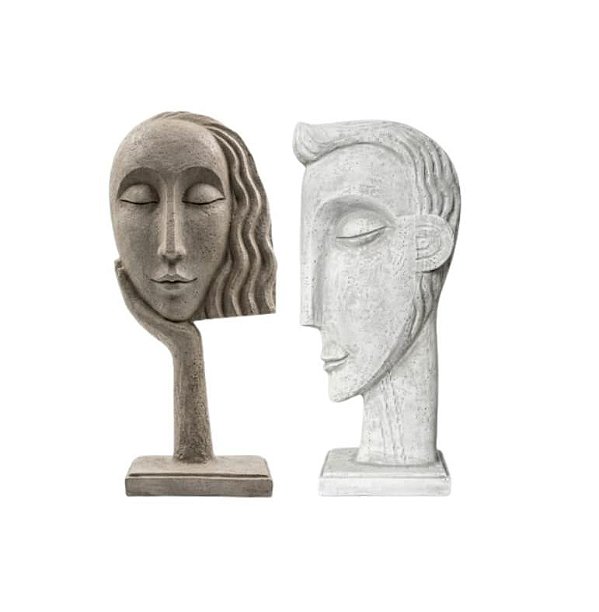2 Esculturas Rosto Masculino 40cm Feminino 42cm L´Hermitage