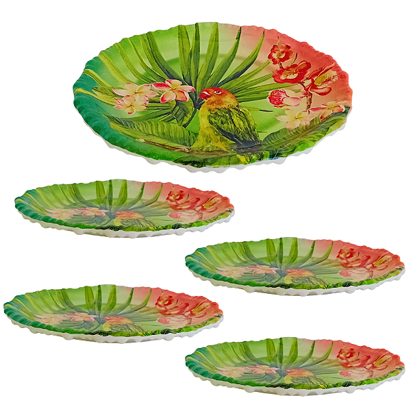 Jogo para Servir Sobremesas 5 Peças de Melamina Estampa Amazônia
